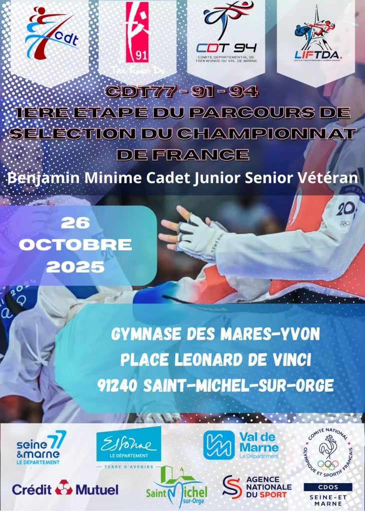 Affiche du championnat de Seine-et-Marne de Taekwondo : 1ère étape du parcours de sélection du Championnat de France